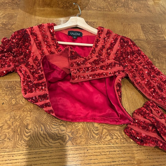Saloni Camille crop top red sequins sz 2 - Picture 7 of 9